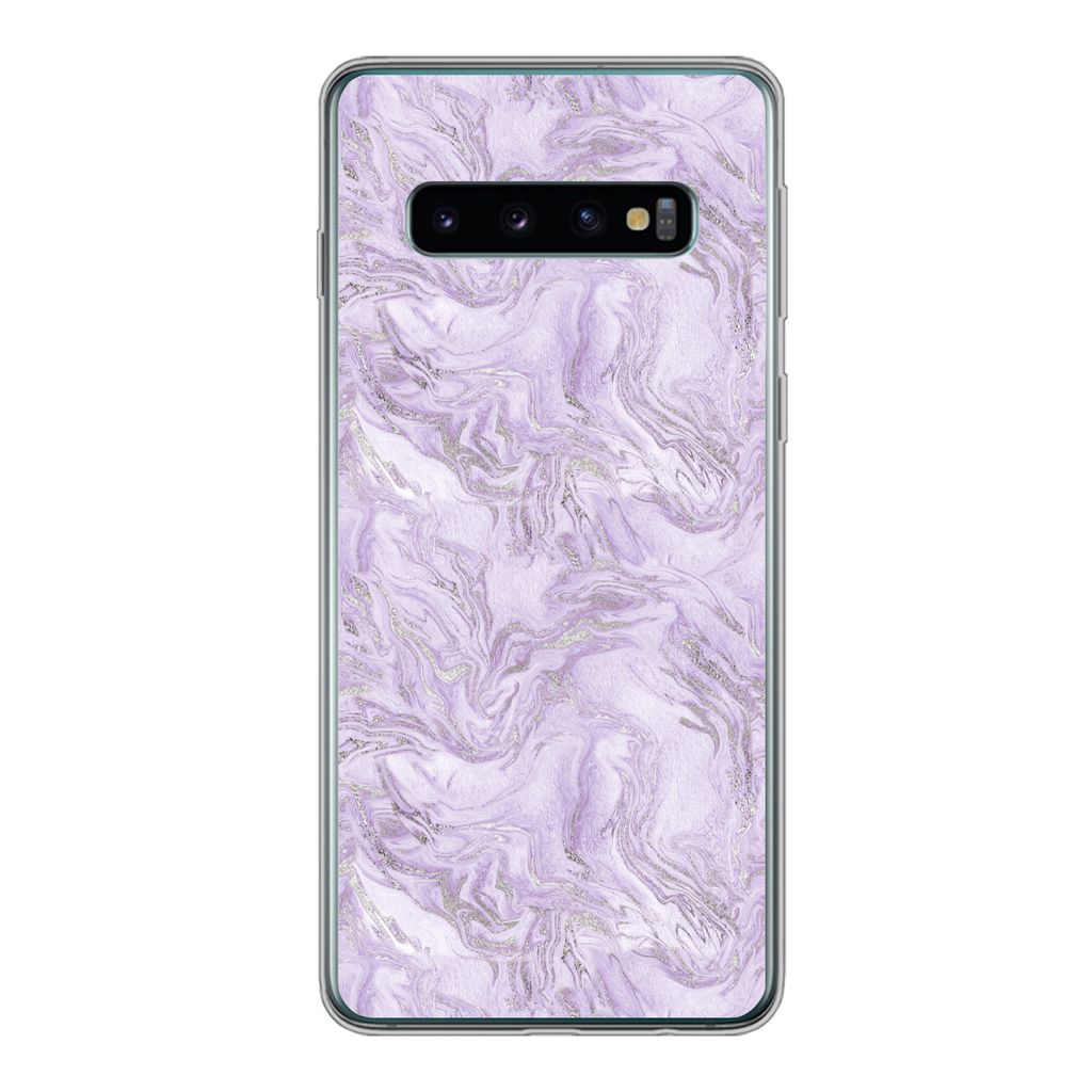 MuchoWow Handyhülle Schutzhülle Hülle für Samsung Galaxy S10 Marmor - Silber - Muster Silikon Softcase Handy Hülle - Handytasche