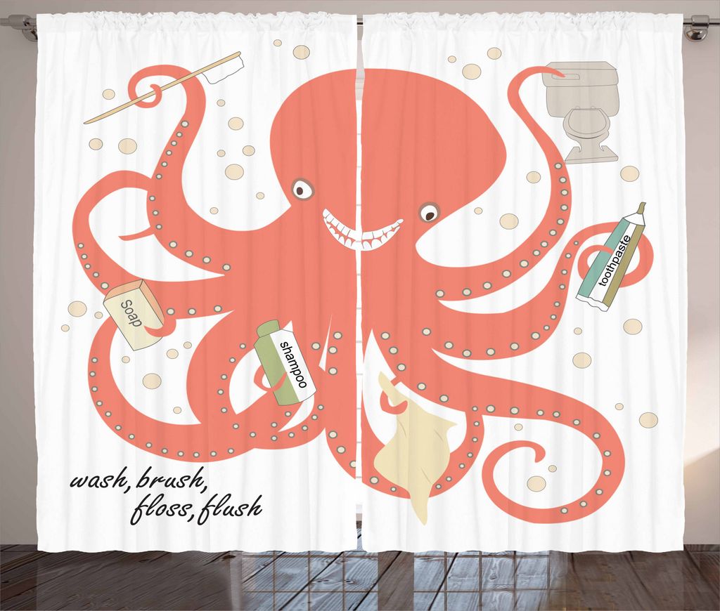 ABAKUHAUS Nautisch Rustikaler Vorhang, Octopus-Holding-Sap, Wohnzimmer Universalband Gardinen mit Schlaufen und Haken, 280 x 245 cm, Coral Beige Grün