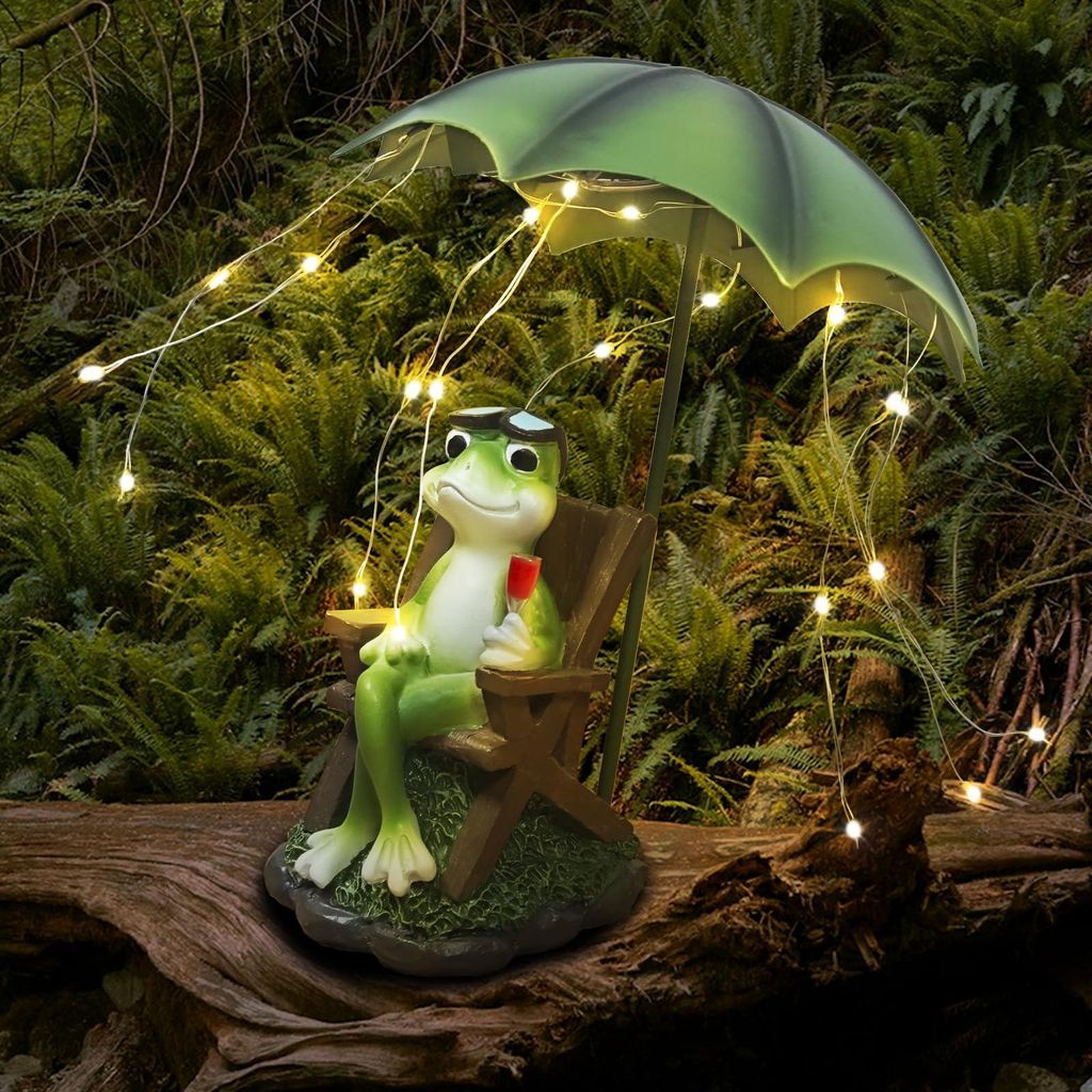Solarbetriebene Froschfiguren für den Garten – Lustige Frösche mit Solarpanel, Tierfiguren für Terrasse, Rasen, Haus, Geschenk für Mutter/Mä...