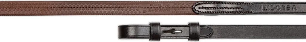 Rênes de CSO et dressage Velociti Lusso en cuir marron de 137 cm