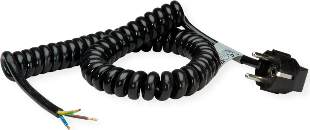Câble spirale rétractable 0,5m à 2m noir 3G1,5 robuste pour atelier
