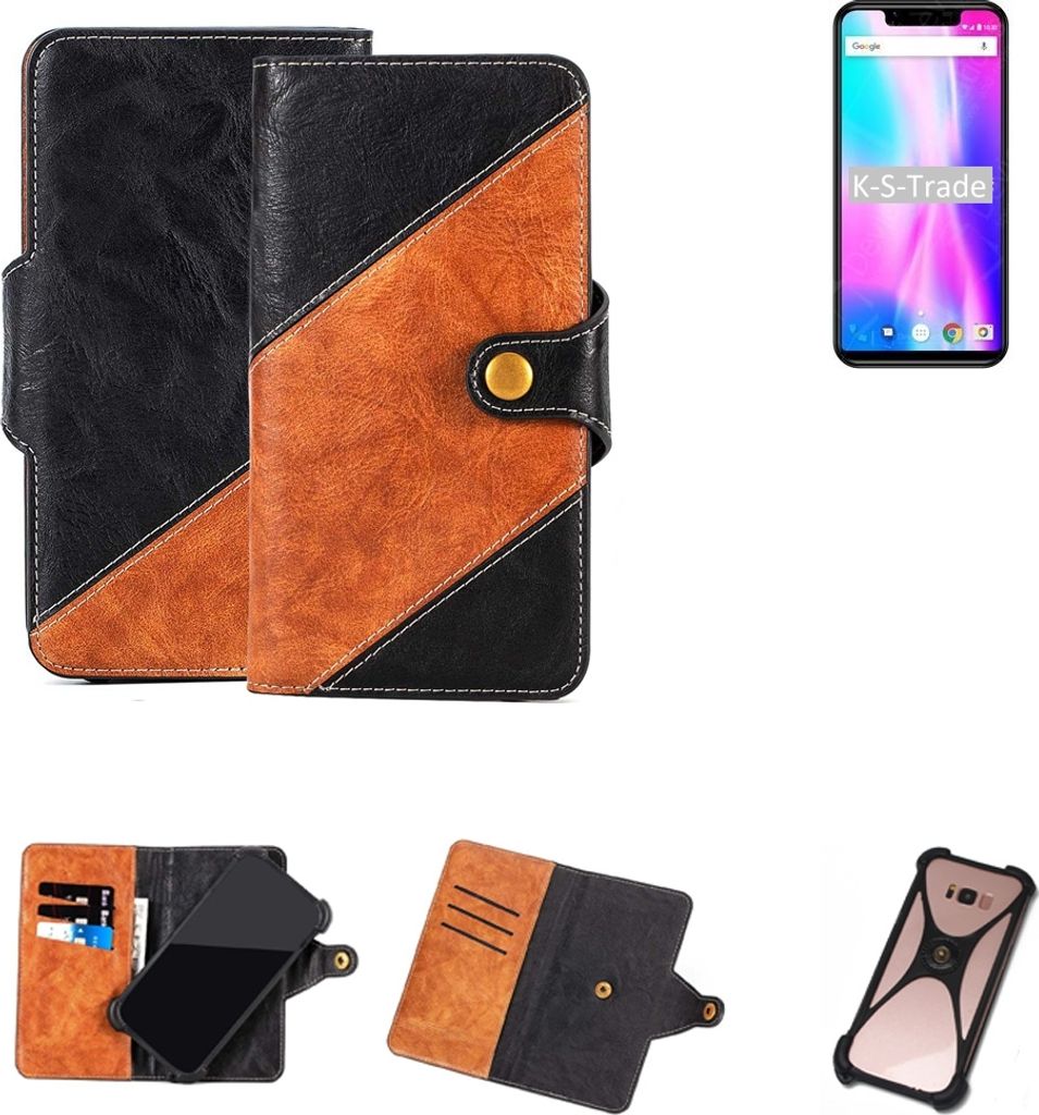 K-S-Trade Handyhülle Schutzhülle Bookstyle Case Wallet-Case kompatibel mit Vernee M7 2018 Handy Cover Bumper Klapphülle schwarz hellbraun 1x