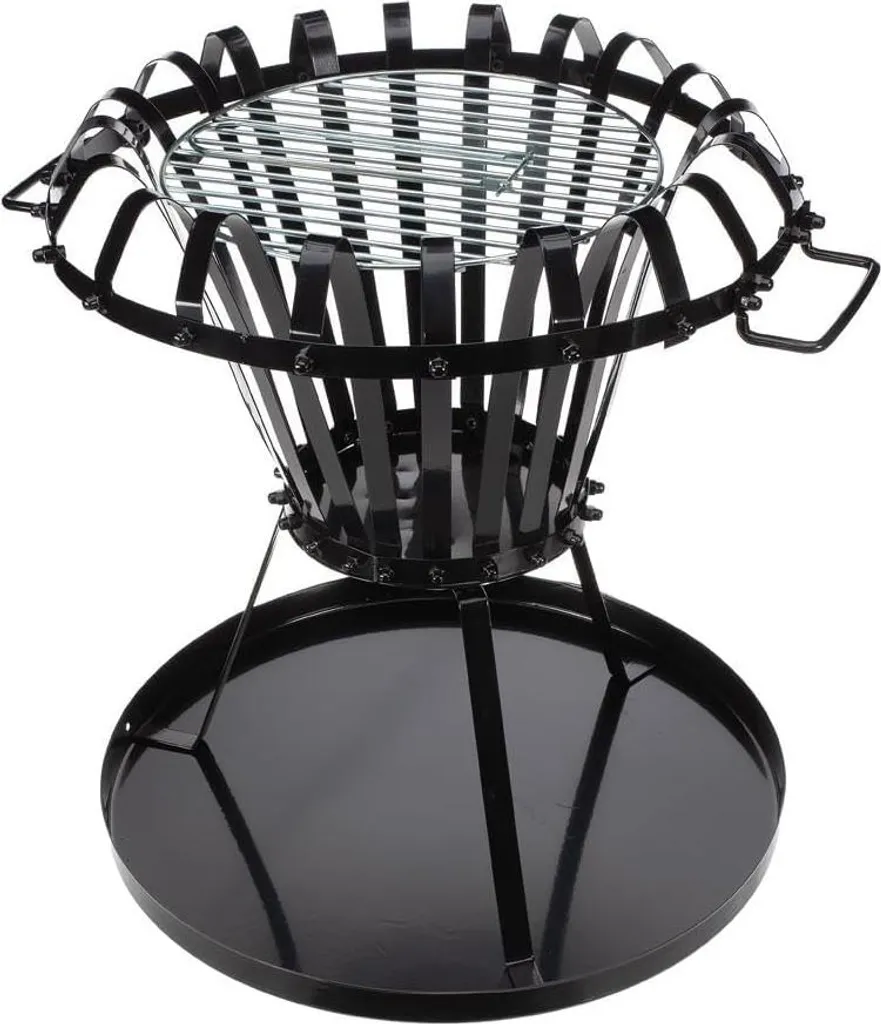 Brasero de jardin rond 50cm avec grille chromée et plaque de fond noire