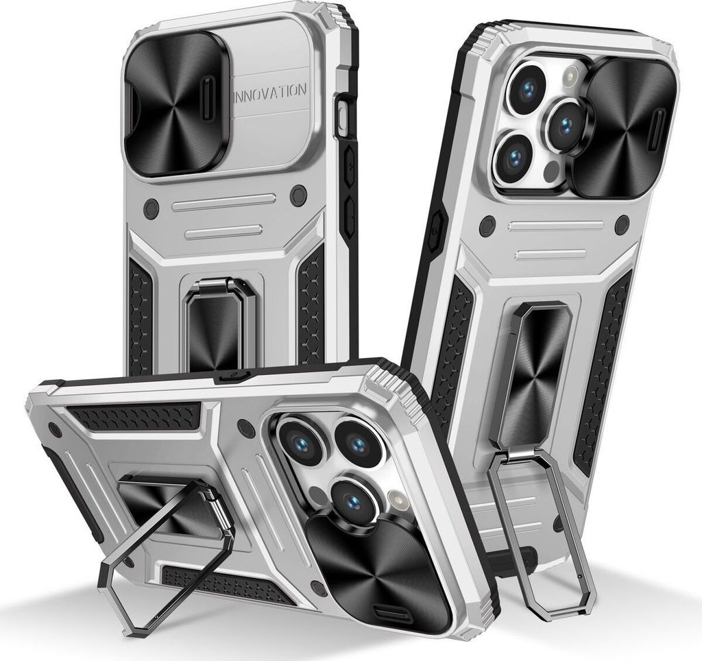 König Design Hülle kompatibel mit Apple iPhone 15 Pro Kunststoff Soft Handyhülle - Handy Case Silber