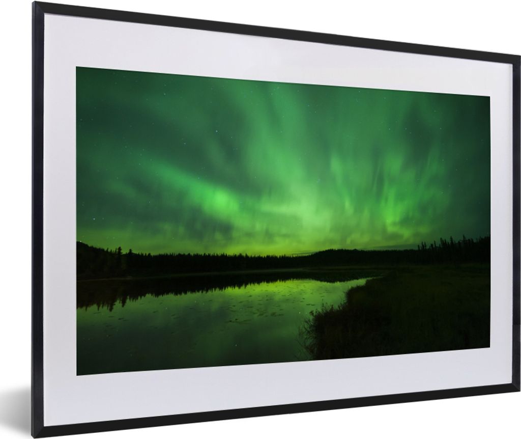 MuchoWow MuchoWow Gerahmtes Poster Nordlichter - Baum - Alaska 60x40 cm - Poster mit zchwarzem Bilderrahmen - Schlafzimmer - Plakat in Rahmen -...