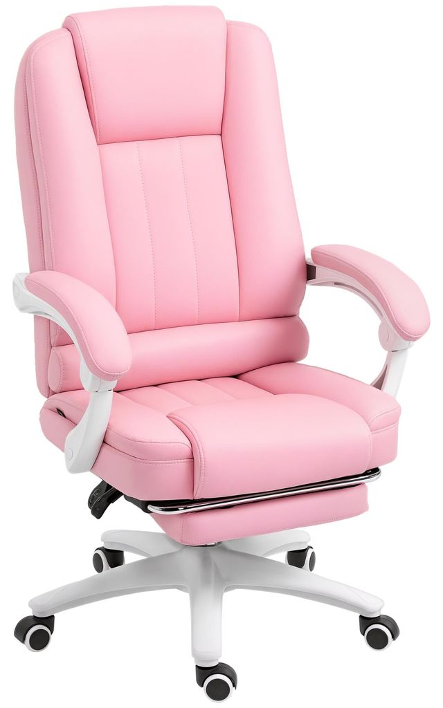 Bš¹rostuhl mit Fu?stš¹tze. verstellbare Rš¹ckenlehne. h?henverstellbar. 5 Rollen. Rosa + Wei?