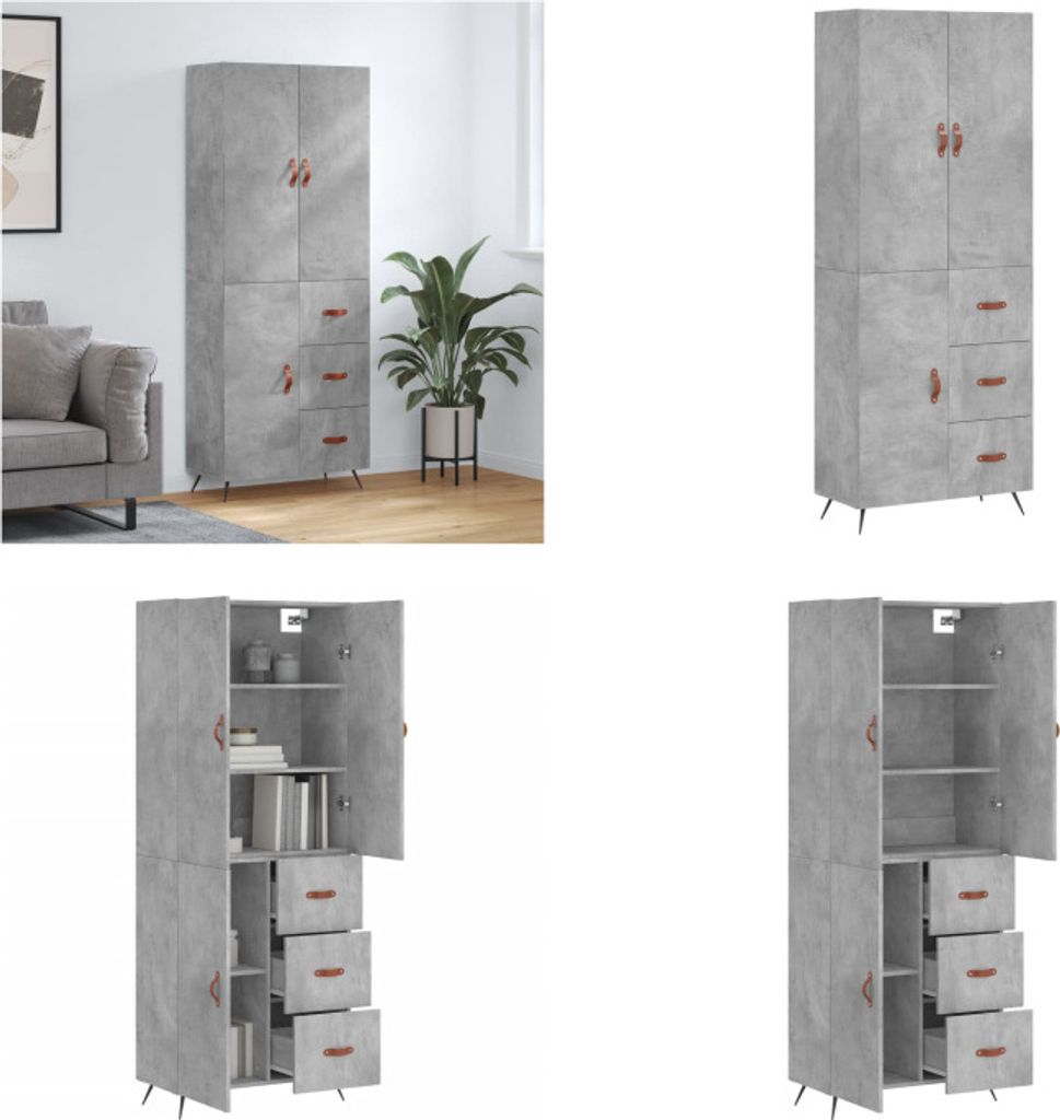 vidaXL Highboard Betongrau 69,5x34x180 cm Holzwerkstoff - Highboard - Highboards - Sideboard - Schrank