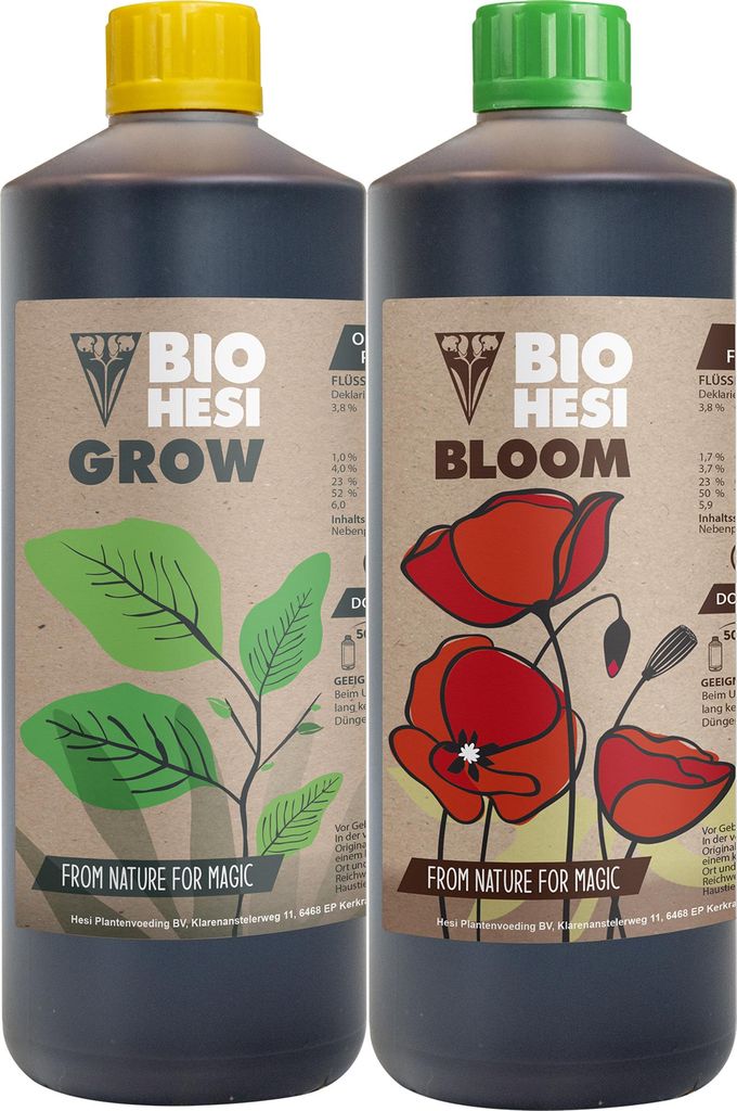HESI Bloom 1 Liter + HESI Grow 1 Liter Organischer Dünger Vegan für Wachstum und Blüte