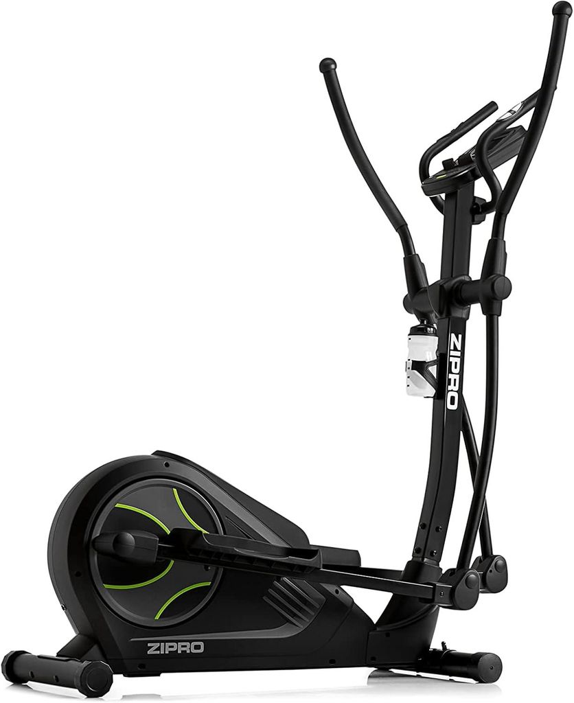 A black elliptical cross trainer with green accents, shown in a studio setting against a white background.