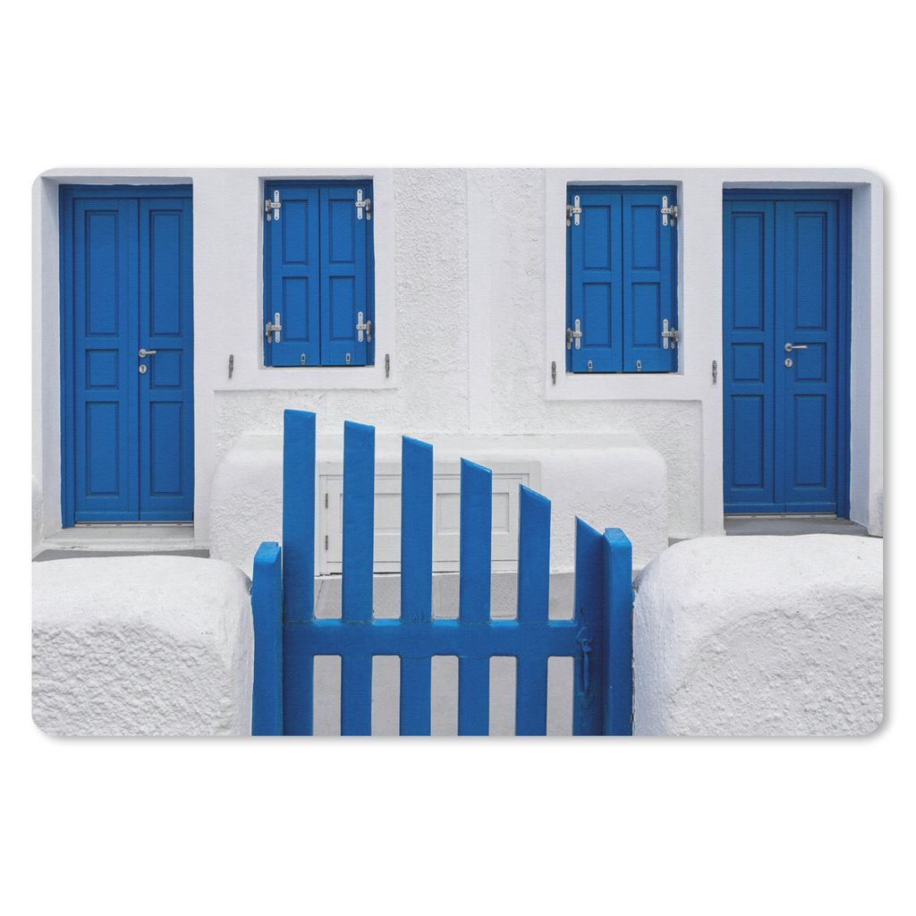 MuchoWow Schreibtischunterlage Haus - Architektur - Blau - Weiß 60x40 cm - XXL Mauspad - Großes Mauspad