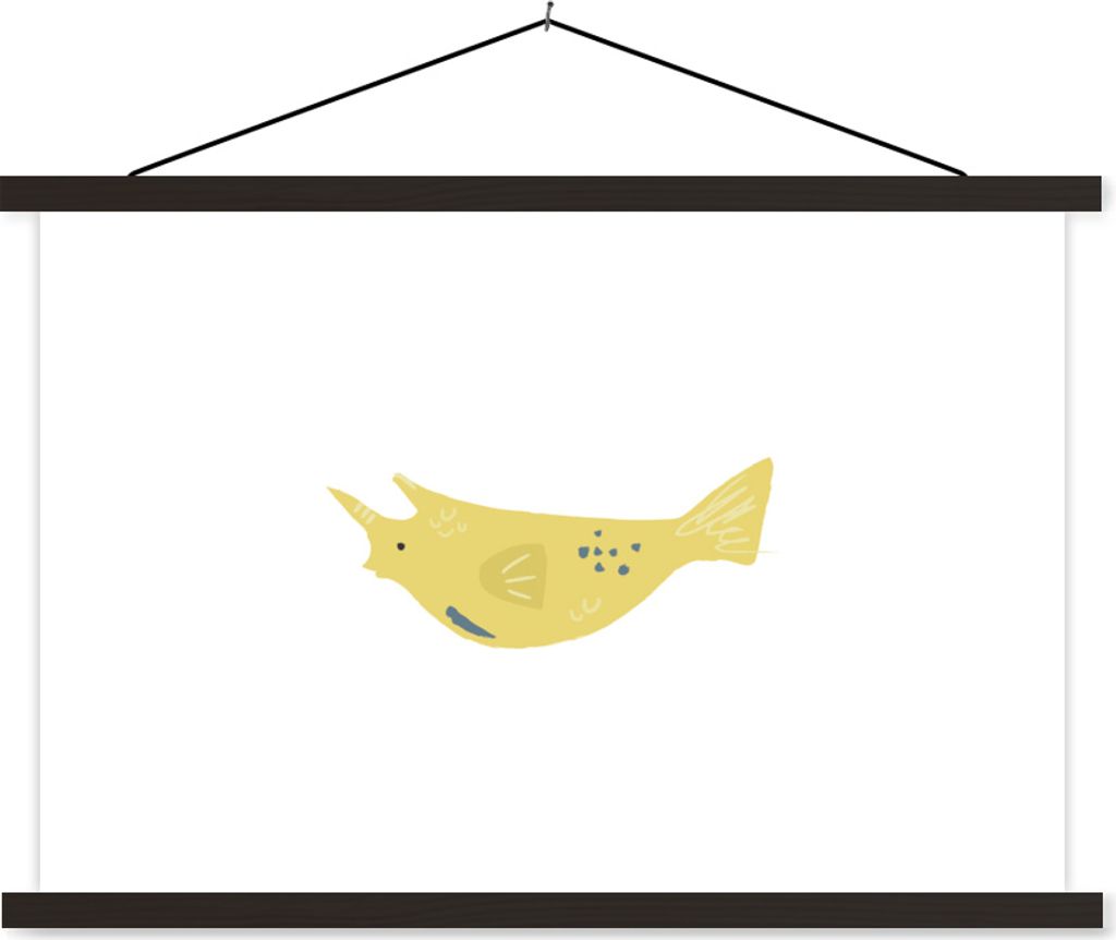 MuchoWow Textilposter Fisch - Meer - Gelb - Aquarell 90x60 cm mit schwarzem Rahmen - Aufhängungssatz