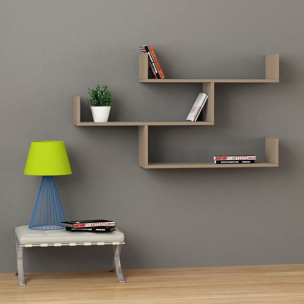 DECORTIE Tibet Wandregal Modernes Bücherregal Mokka Grau  Produktbild 