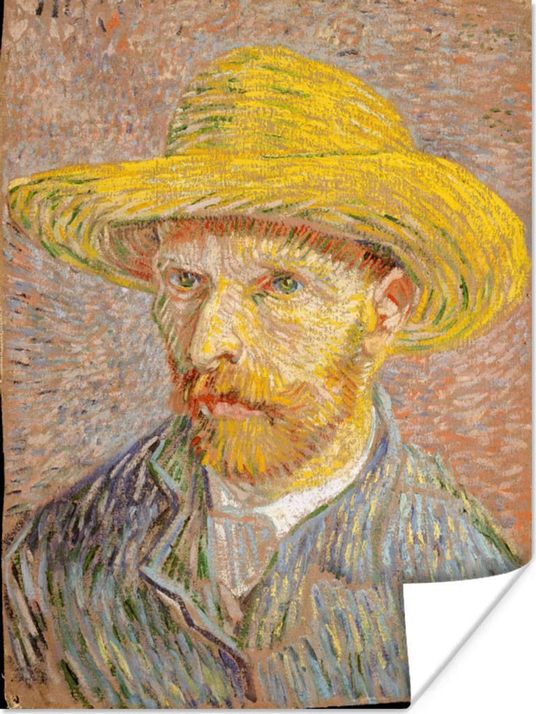 MuchoWow Poster Selbstbildnis mit Strohhut - Vincent van Gogh 30x40 cm - Wandplakat - Poster Kinderzimmer