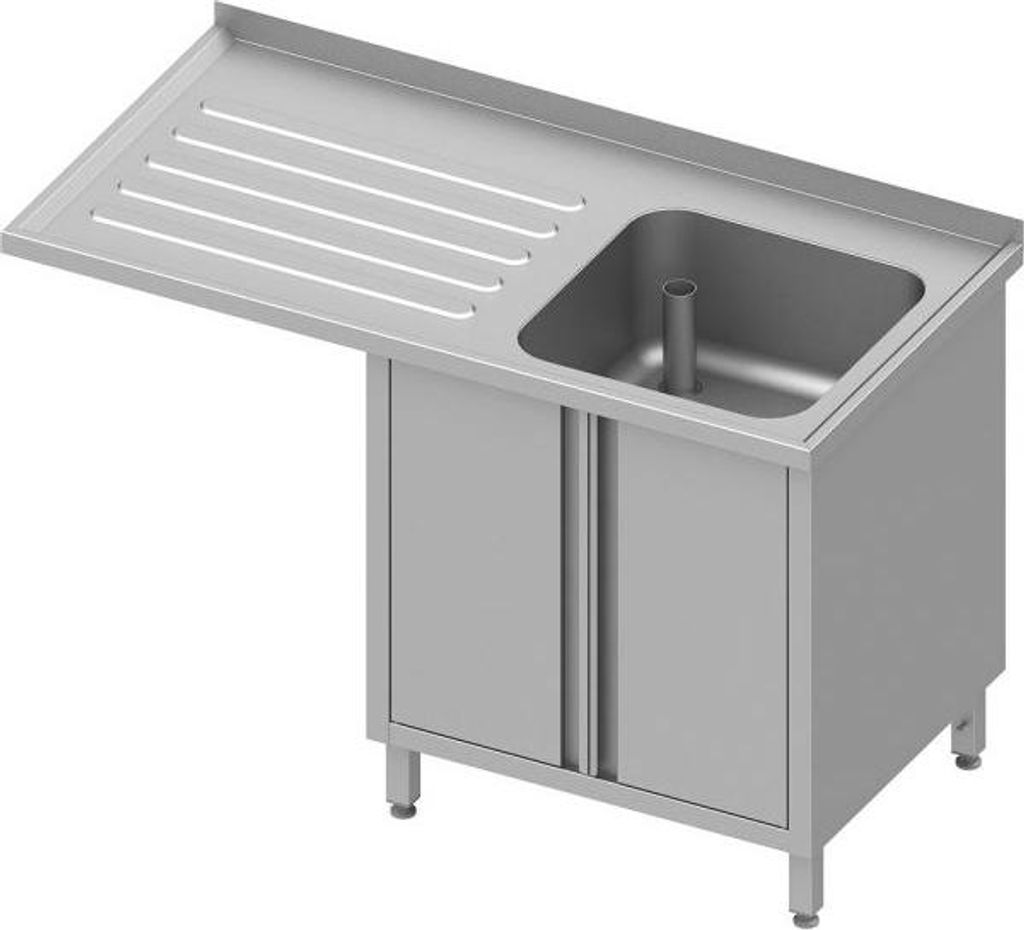 Spülschrank mit Flügeltüren und Überstand 1400x600x900 mm, mit einem Becken rechts, mit Aufkantung, verschweißt