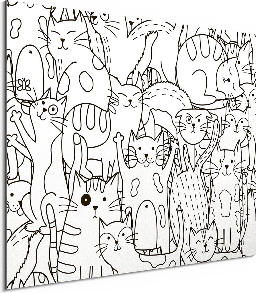 DEQORI Alu-Dibond Bild Weiß 40x30 cm 'Comic-Katzen' Wandbild Metall dünn Design