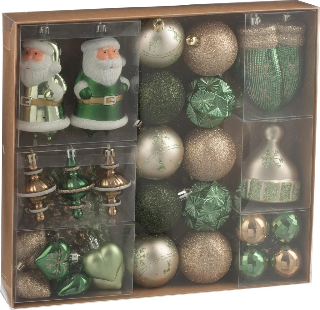 Assortiment de 45 Boules de Noël Vert Menthe et Crème pour Sapin