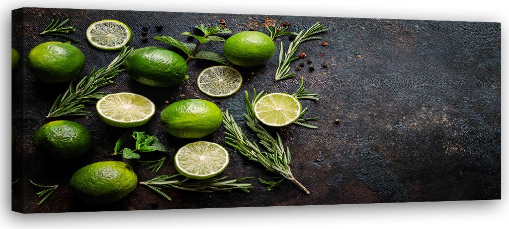 Leinwandbild Limettenfrüchte Gewürze Lebensmittel für die Küche 150x50 Feeby Grün bild für die wand bereit zum aufhängen