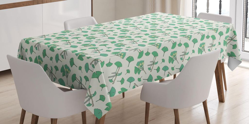ABAKUHAUS Gingko Tischdecke, Niederlassungen mit Beeren und Blättern botanische Eco schäbige Umgebungsgraphik, 140 x 240 cm, Sea Green Creme