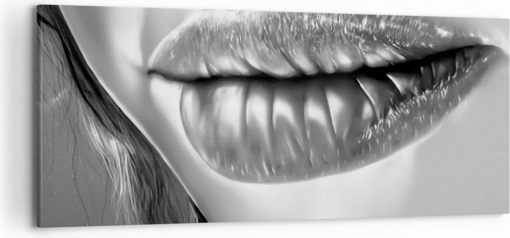Bild auf Leinwand - Leinwandbild - Lippen Gesicht weiblich Lippenstift - 120x50cm - Wand Bild - Wanddeko - Leinwanddruck - Bilder - Kunstdruck - Le...