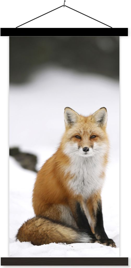MuchoWow Textilposter Fuchs - Schnee - Winter 40x80 cm mit schwarzem Rahmen - Wandemalerei