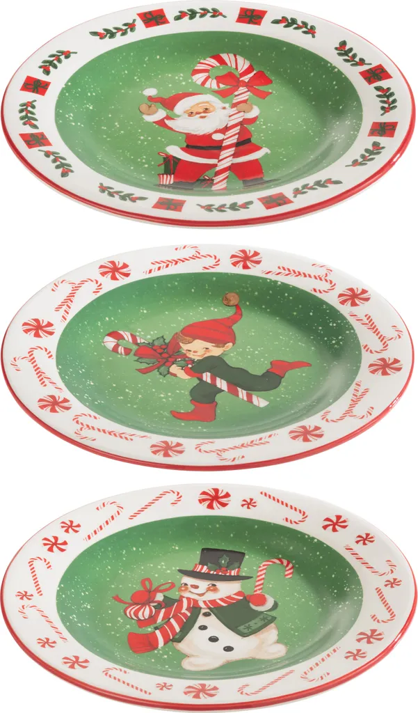 J-Line Assiette Ronde Xmas Dolomite Mix 3 Assortiment Noël 21cm