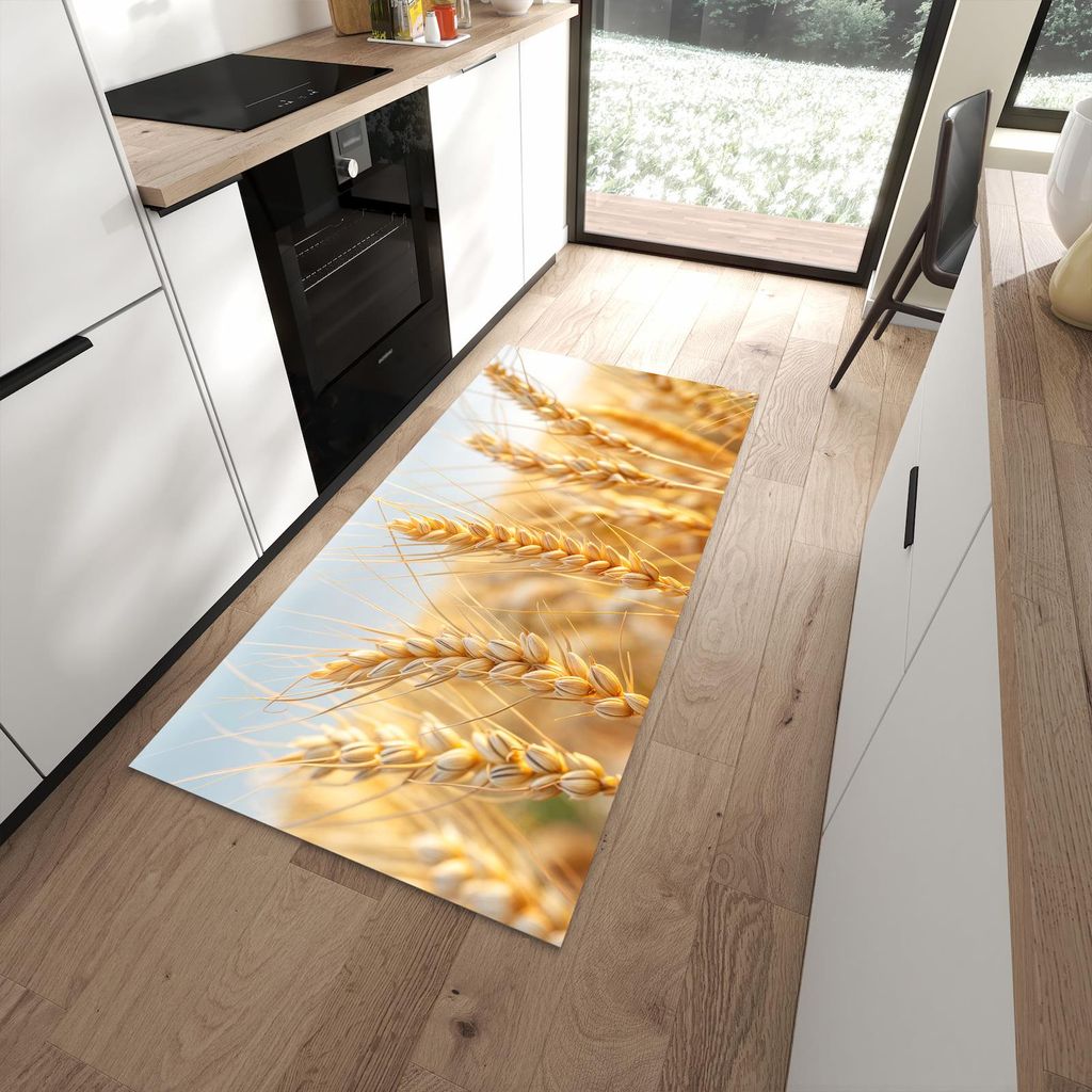 Küchenteppich 90x180cm rutschfest & abwischbar PVC Läufer - Weizenfeld