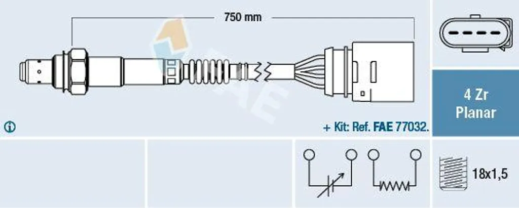 Sonde Lambda FAE 77911 OE 06A906262BB pour Audi A3 8L et VW Golf IV