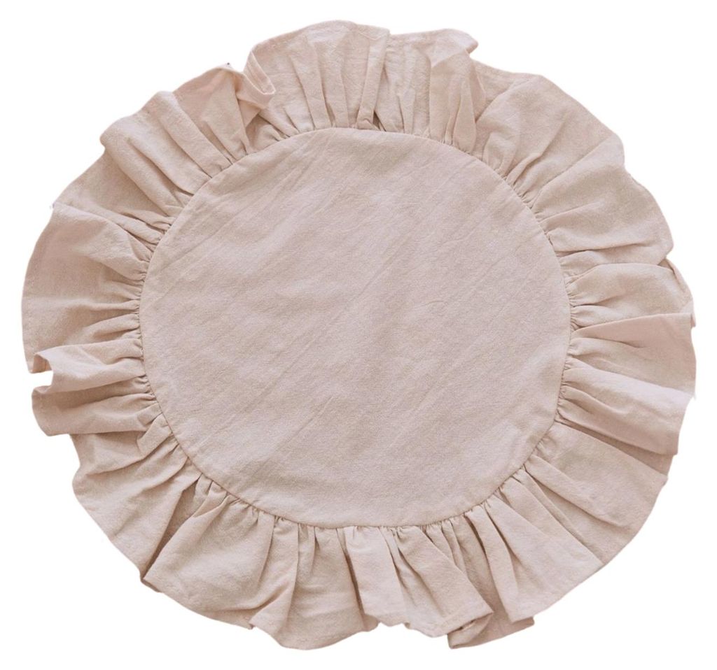 Rustikales Platzset, einfarbig, rund, mit Rüschenrand, ideal für Nachmittagstee, weiche, gewaschene Baumwolle, für Esszimmer, Küche und Partys.