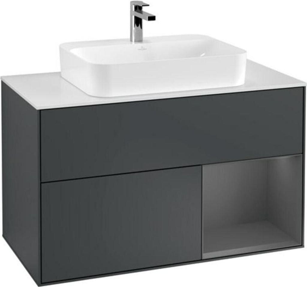 V&B Waschtischunterschrank Wandbeleuchtung Finion 100, Pl w m, Rg r A m, md bl. m Lac