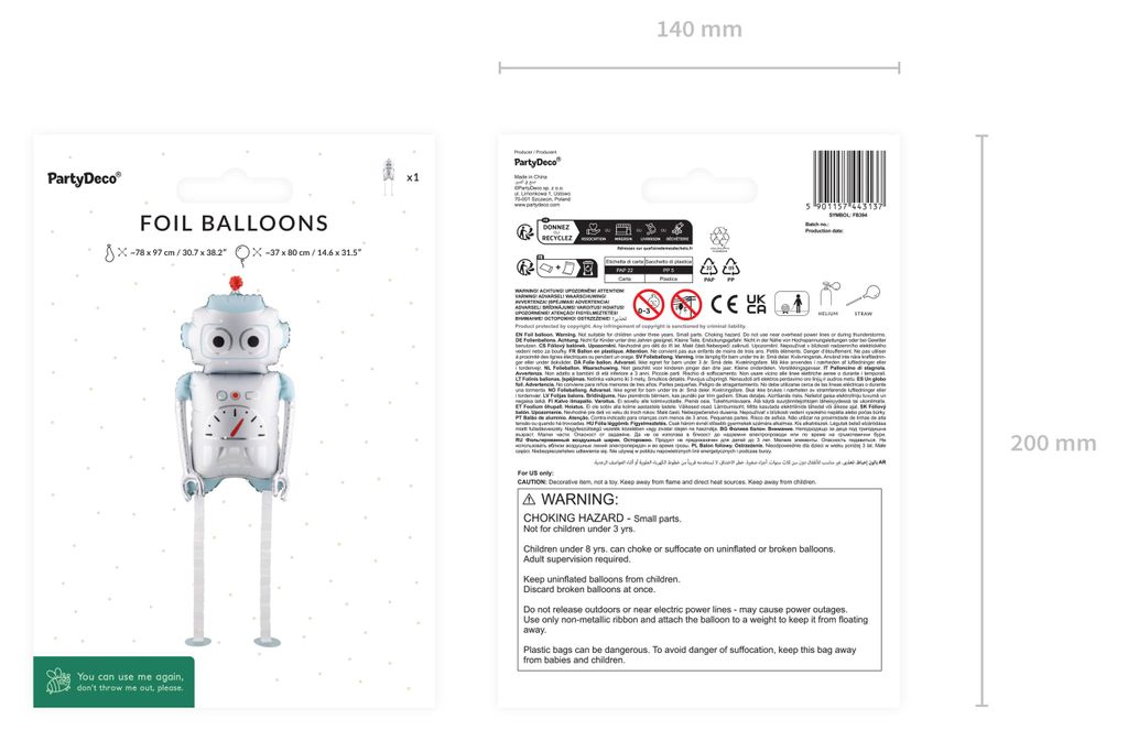 Palloncino in foil robot che corre 80 cm per elio argento Immagine del prodotto 