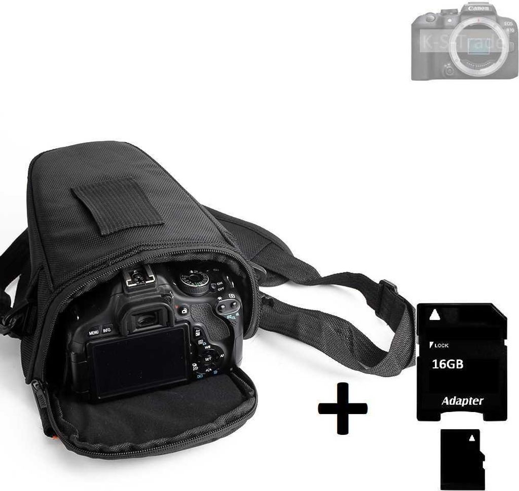 K-S-Trade Schultertasche kompatibel mit Canon EOS R10 Colt Kameratasche für Systemkameras DSLR DSLM SLR, Bridge etc., + 16GB Speicherkarte