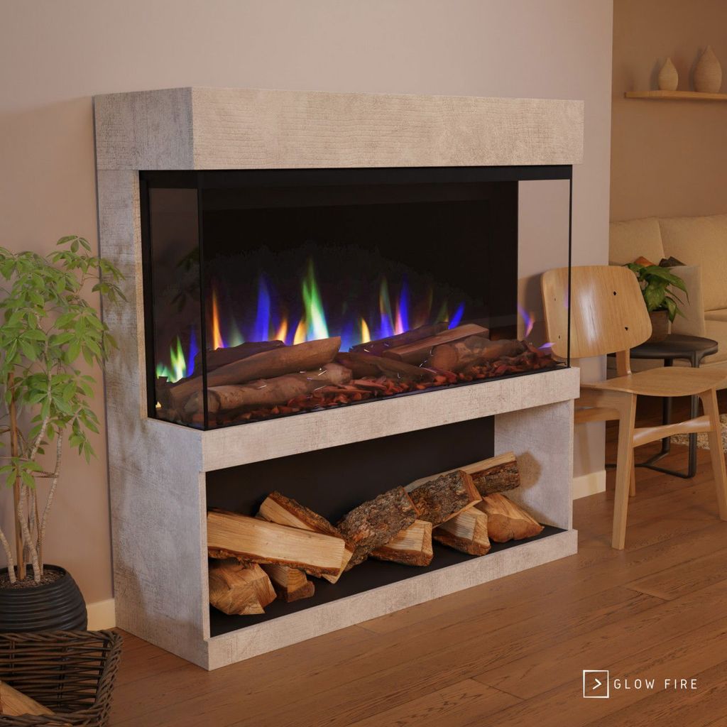 Glow Fire PR17 Elektrokamin E-Motion 3D Deluxe Echtholzdekoration Beton
