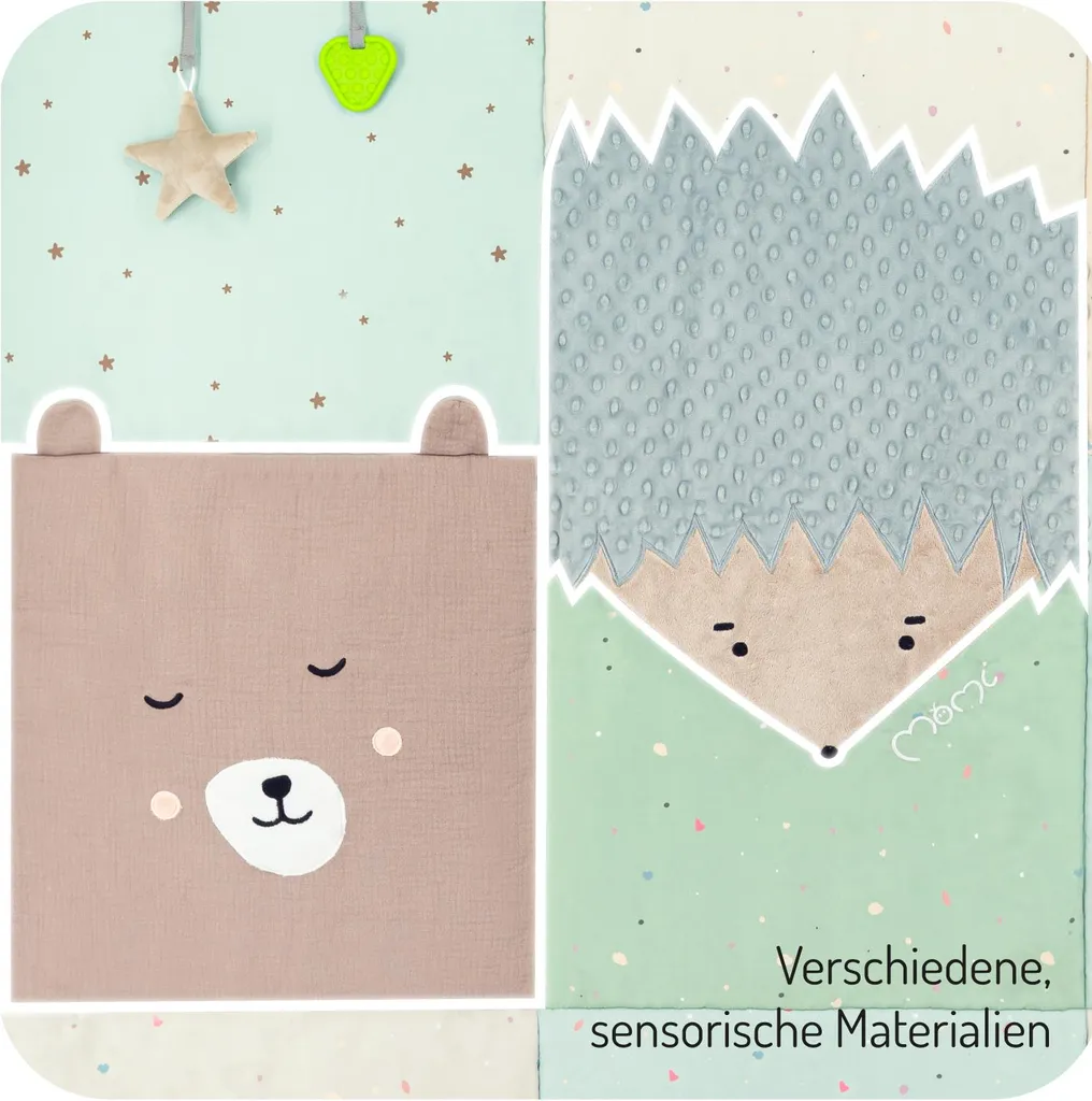 Couverture sensorielle bébé MoMi VOLPI en tissu patchwork multicolore - 11