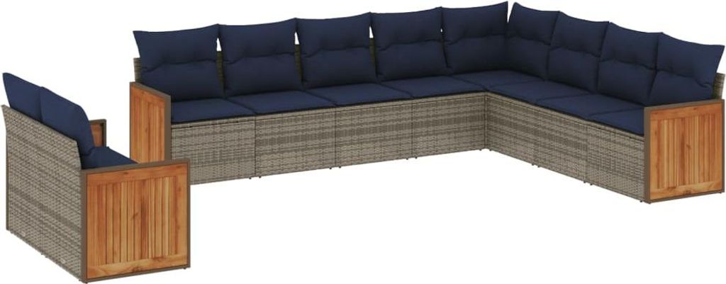 10-teiliges Gartensofa-Set mit Kissen, grau, Polyrattan
