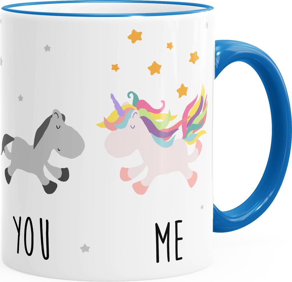 Tasse You and Me Einhorn Unicorn Kaffeetasse mit Farbkante MoonWorks blau unisize