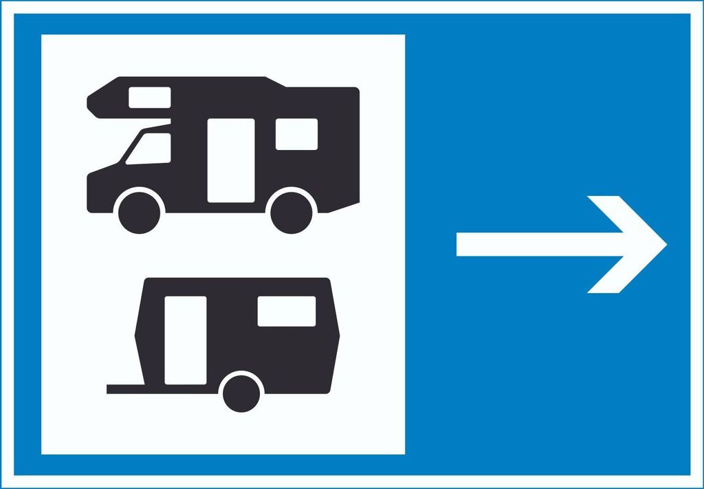 Wohnmobil- und Wohnwagenplatz rechts Symbol Schild A2 Rückseite selbstklebend