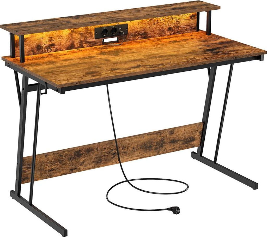 Schreibtisch mit Steckdosenleiste 60 x 120 x 76 cm, Vintage-Braun