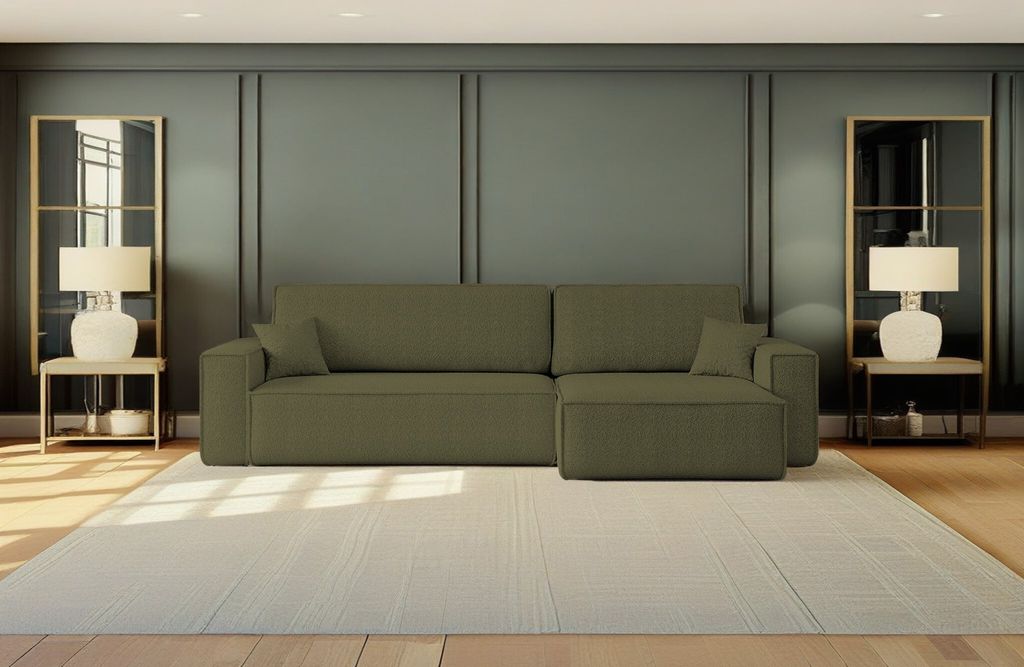 Kaiser Möbel Ecksofa mit schlaffunktion und bettkasten, Eckcouch BEST XL stoff Quelle Olive Rechts