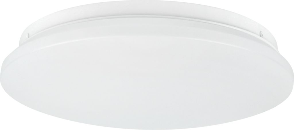 A white, round LED ceiling light is shown from a slightly angled perspective against a white background.
