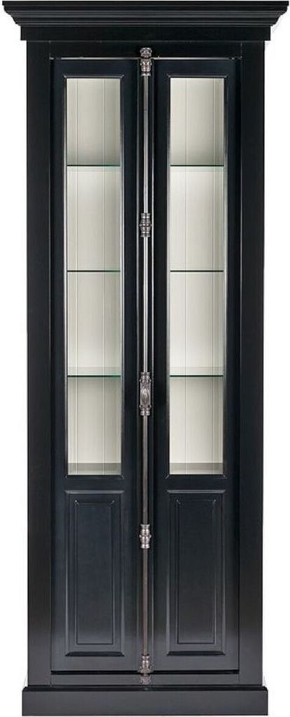 Casa Padrino Landhausstil Vitrine Schwarz / Weiß 95 x 45 x H. 242 cm - Vitrinenschrank mit 2 Türen - Massivholz Schrank - Landhausstil Möbel