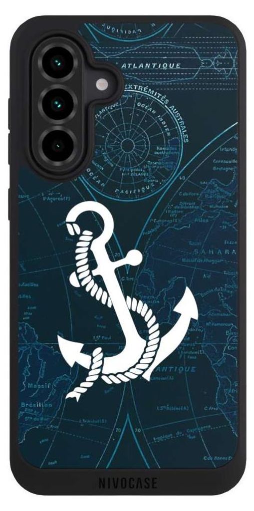 NIVOCASE Handyhülle für Samsung Galaxy A36 5G Hülle NIVOpure Case Schwarz Anker Landkarte Segeln