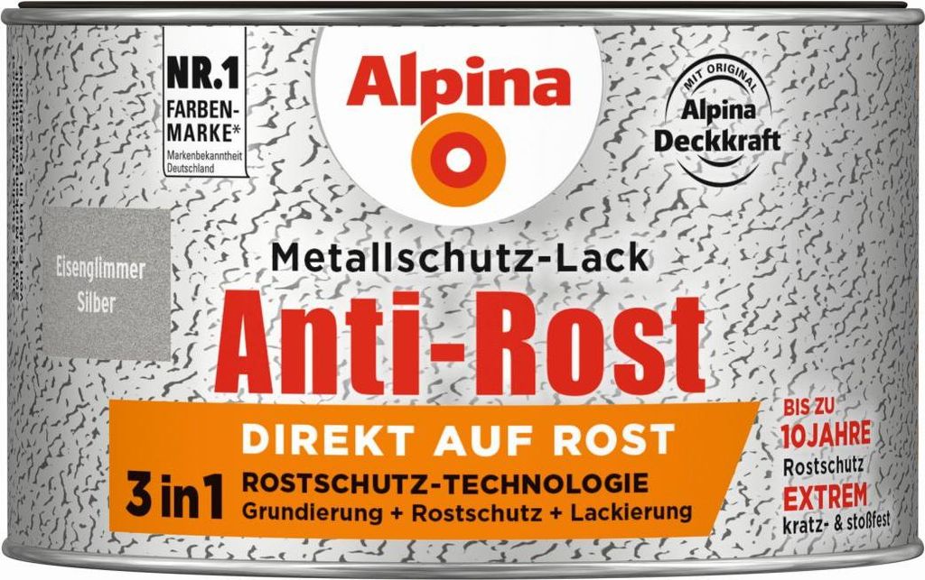 Alpina Metallschutzlack Anti-Rost Eisenglimmer Silber 300 ml