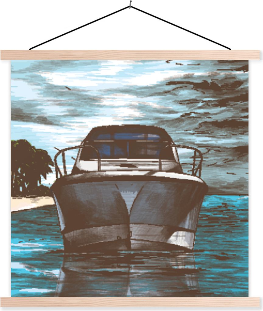 MuchoWow Textilposter Boot - Meer - Farben 60x60 cm mit holzfarbenen Rahmen - Wanddekoration