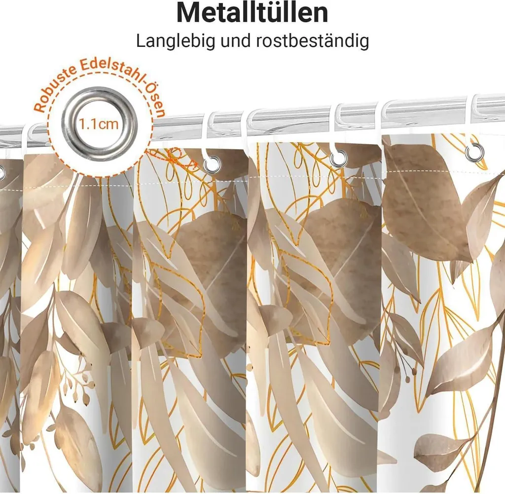 Rideau de Douche Polyester Gris 240x200 cm Feuilles d'Automne Design