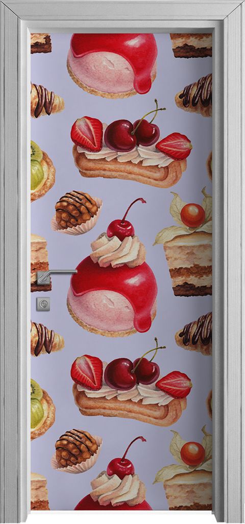 Tür Selbstklebende 80x210 cm Türfolie Türtapete Klebefolie - Desserts Erdbeere Hörnchen