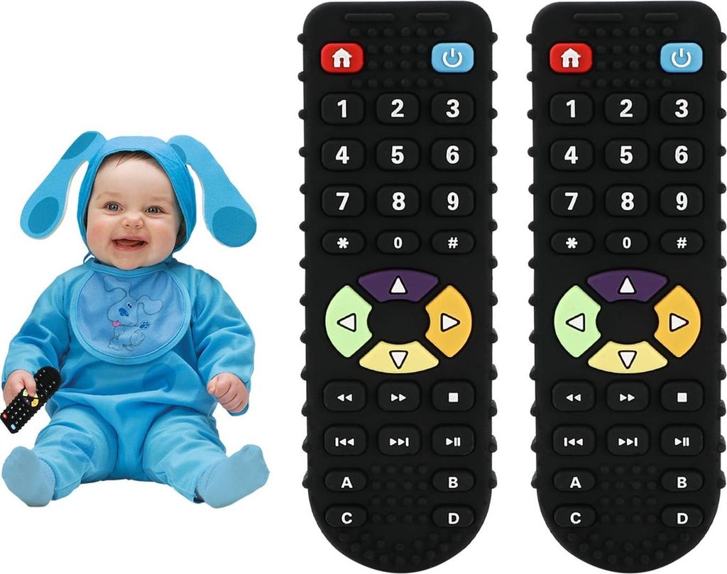 Baby Beißspielzeug, Silikon Zahnungshilfe, BPA-frei Baby Fernbedienung Beißring, Baby Zahnen Spielzeug Beissring mit Drückbare Schaltflächen, Z...