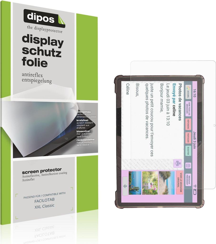 2x Schutzfolie für FACILOTAB XXL Classic matt Displayschutzfolie Folie Display Schutz dipos