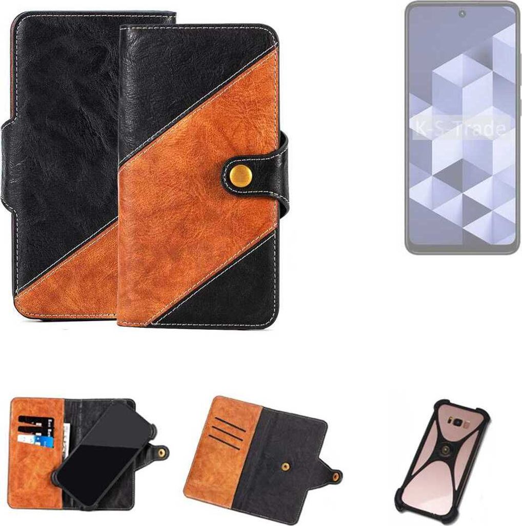 K-S-Trade Handyhülle Schutzhülle Bookstyle Case Wallet-Case kompatibel mit HMD Vibe Handy Cover Bumper Klapphülle schwarz hellbraun 1x