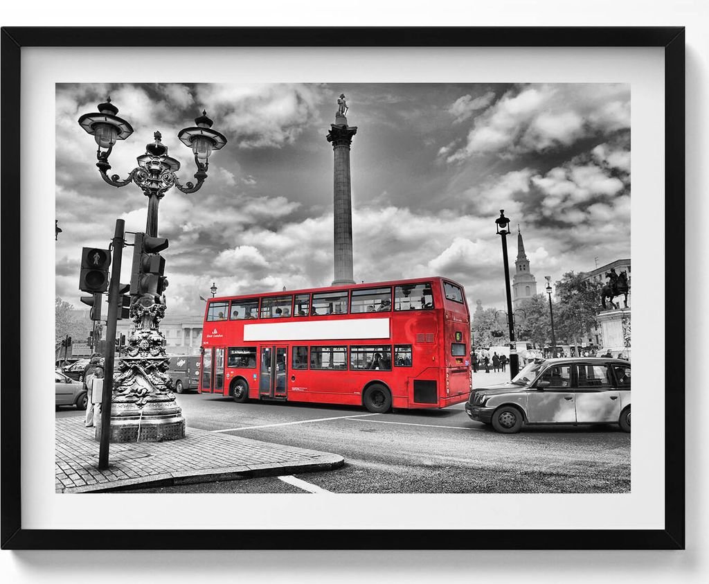 Londoner Alltagsleben– Wandbild mit Rahmen – Gerahmtes Bild – Wanddekoration – 80x60 cm – Schwarz Rahmen