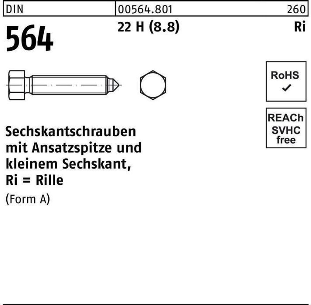 Sechskantschraube DIN 564 m.Ansatzspitze AM 16 x 80 22 H (8.8)